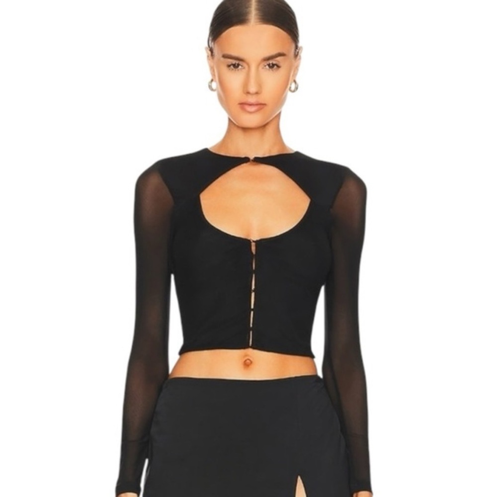 REVOLVE | SUPERDOWN Black Katherine Hook & Eye Top | Long Sleeve Cut Out size S